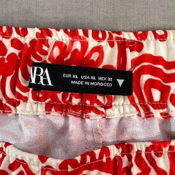 Zara red printed palazzo wide leg high waisted slip on pants size xl - Picture 11 of 13